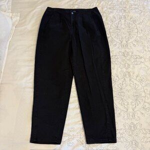 Eileen Fisher Tapered Ankle Pants w Pleats Size 10 Black Organic Cotton